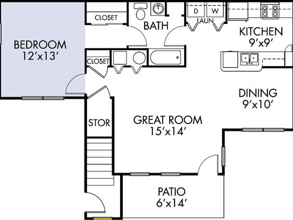 One bed/one bath floorplan