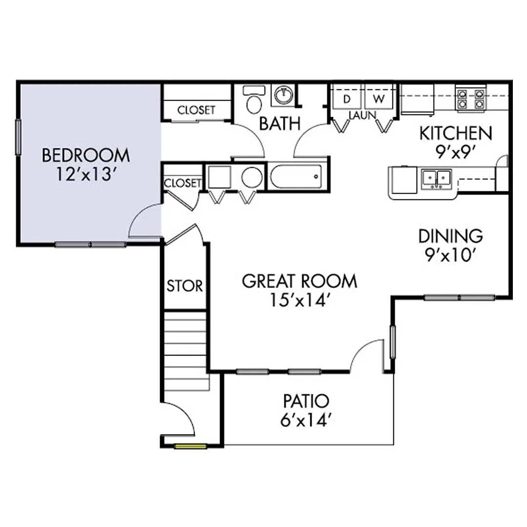 One bed/one bath floorplan - The Marlowe