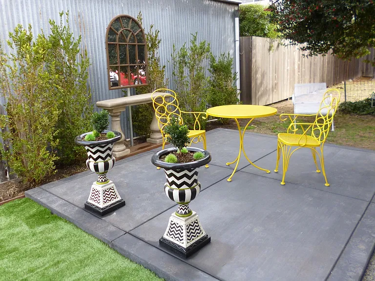shared backyard with patios and furniture