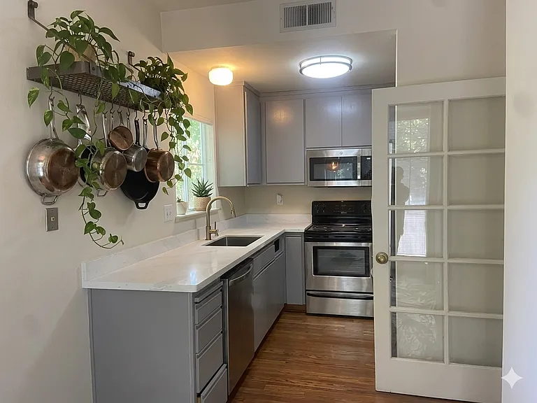 Staged for layout visualization; unit comes unfurnished"