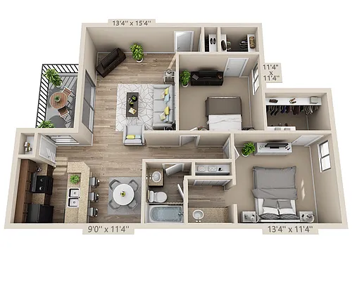Floor plan One Bedroom B1.3CW