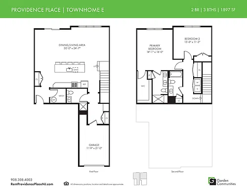 Floor plan Two Bedrooms - Three Baths