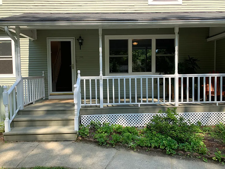 Spacious front porch, friendly neighborhood for walking and biking.