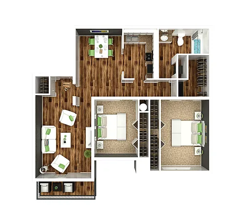 Floor plan 2 Bedroom 1 Bath with W/D