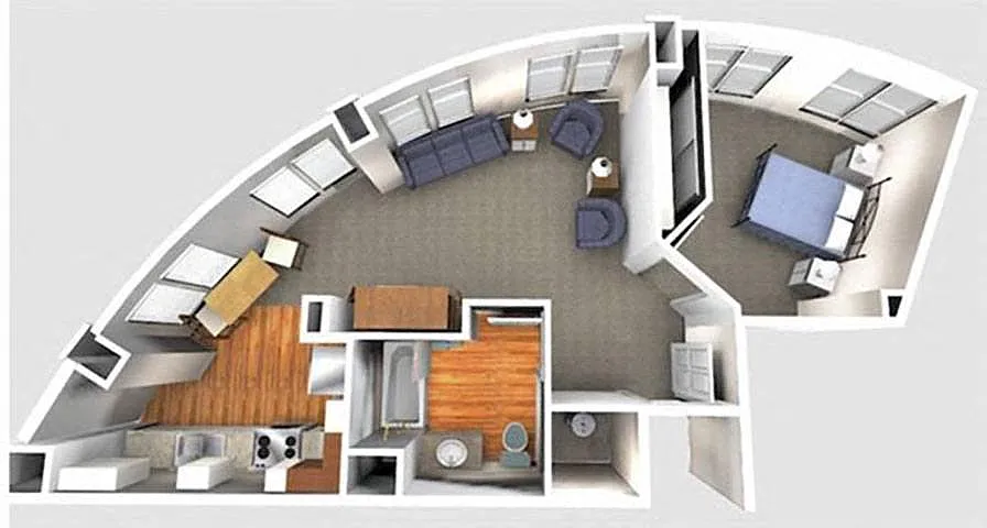 Floor plan 1 Bedroom 1B
