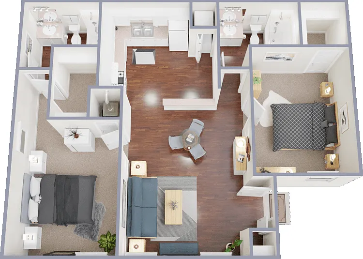 2 Bed 2 Bath Floorplan Diagram