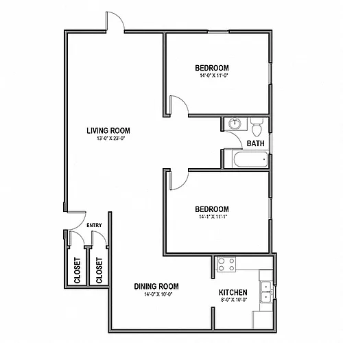 Floor plan 2 BR 1 Bath