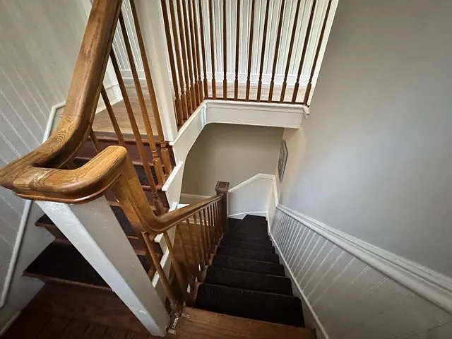 When going down from the second floor to the first floor.