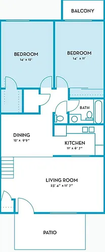Floor plan 2 Bedroom Townhome with Firepl