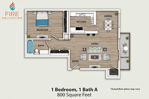 Floor plan 1 Bedroom, 1 Bath