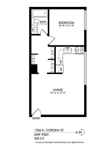 Floor plan 1 Bedroom, 1 Bath