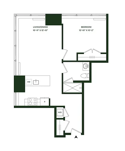 Floor plan Residence 12 - South: 1BR 1BA