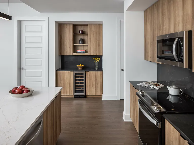 Custom built-in kitchen bars featuring drink refrigerators