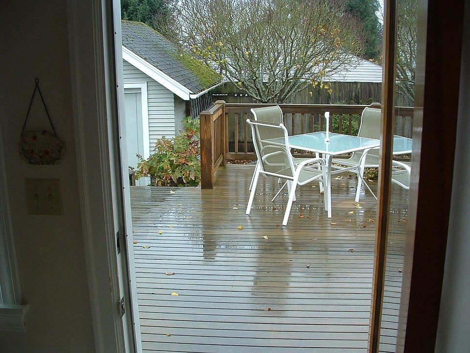 View from kitchen onto west-facing deck.