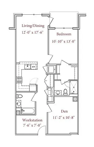 Floor plan 1 BR,2BA + Den + Office