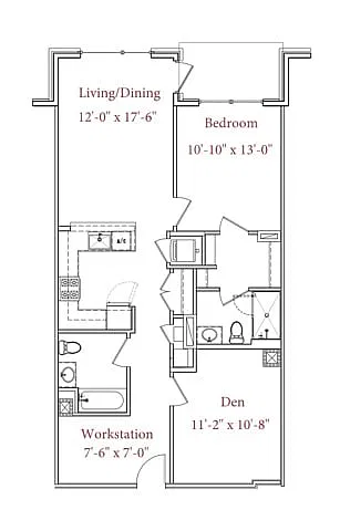 Floor plan 1 BR,2BA + Den + Office