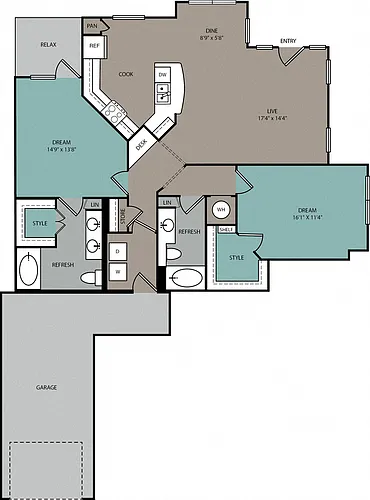 Floor plan THB2L 2B Lower Townhome 1C Garage
