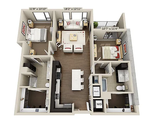 Floor plan Two Bedroom B2M