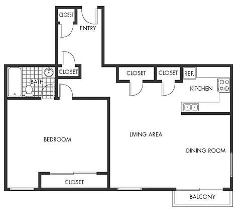 Floor plan 1 Bed, 1 Bath B