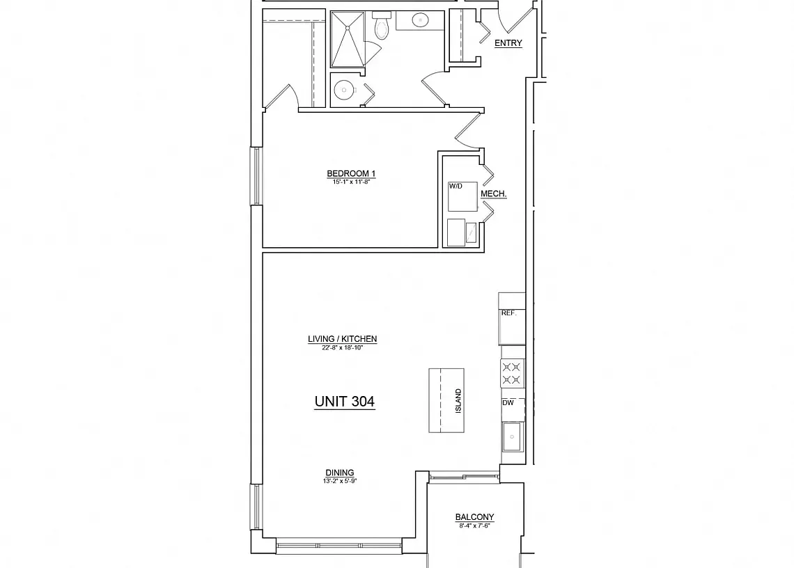 Floor plan 1 Bed x 1 Bath