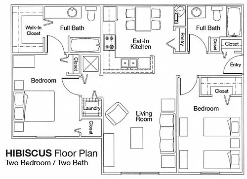 Floor plan Two Bedroom Two Bathroom 60%