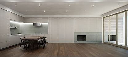 loft like living space with fireplace