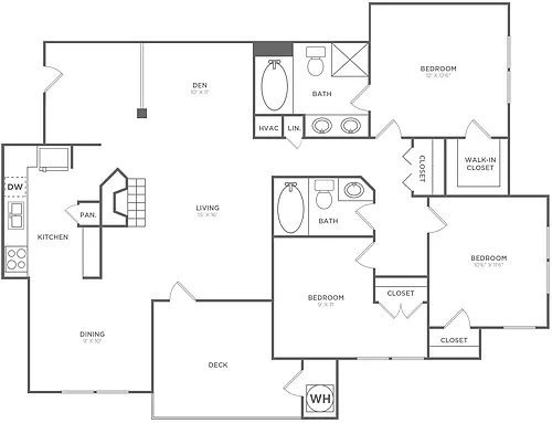 Floor plan Three Bedroom Two Bath (1315 SF)