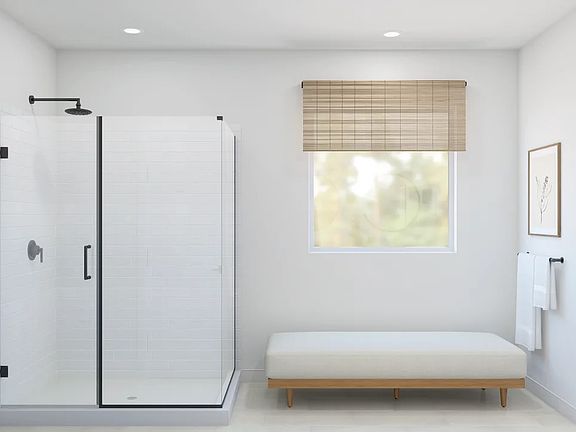 Primary bath with glass shower enclosure