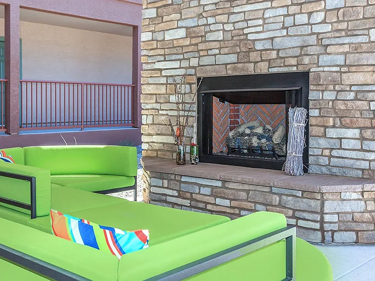Outdoor Fireplace with Plush Seating