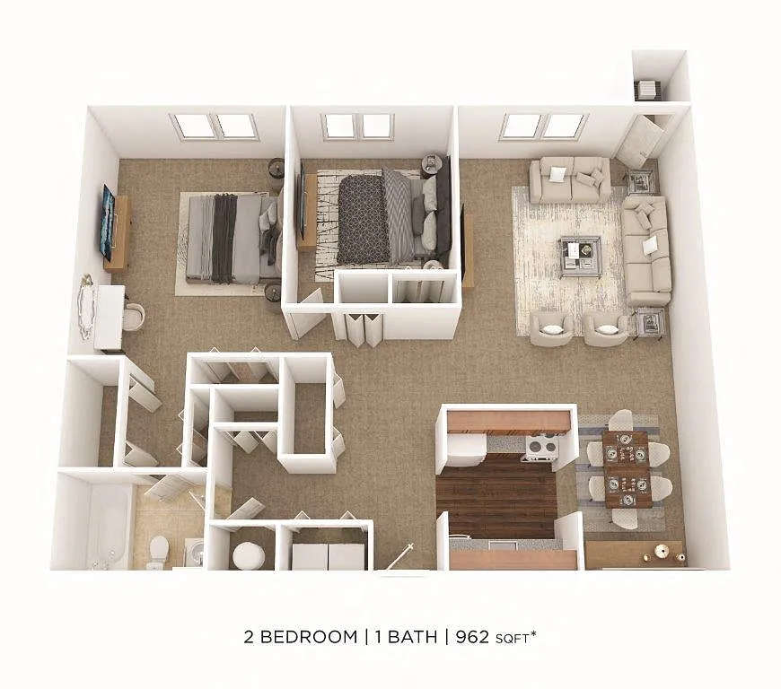 Floor plan Two Bedroom- 962 sqft