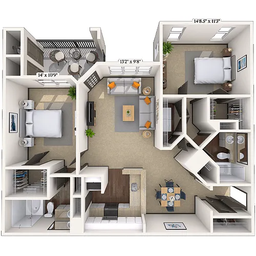 Floor plan Traditional 2x2 1134-1384 SF
