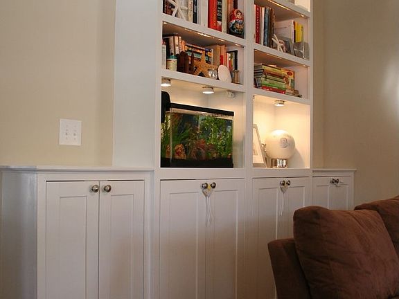 Custom lighted built-in Bookcases in Family Room