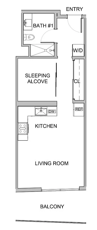 Floor plan Urban 1 Bedroom with Balcony