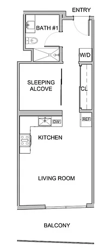 Floor plan Jr 1 Bedroom with Balcony