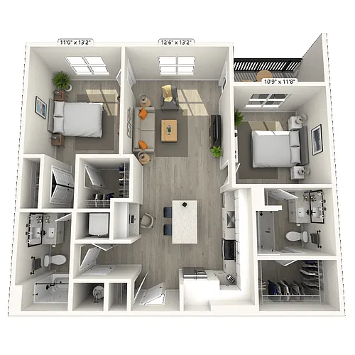 Floor plan B1 2x2 1068 SF-FP