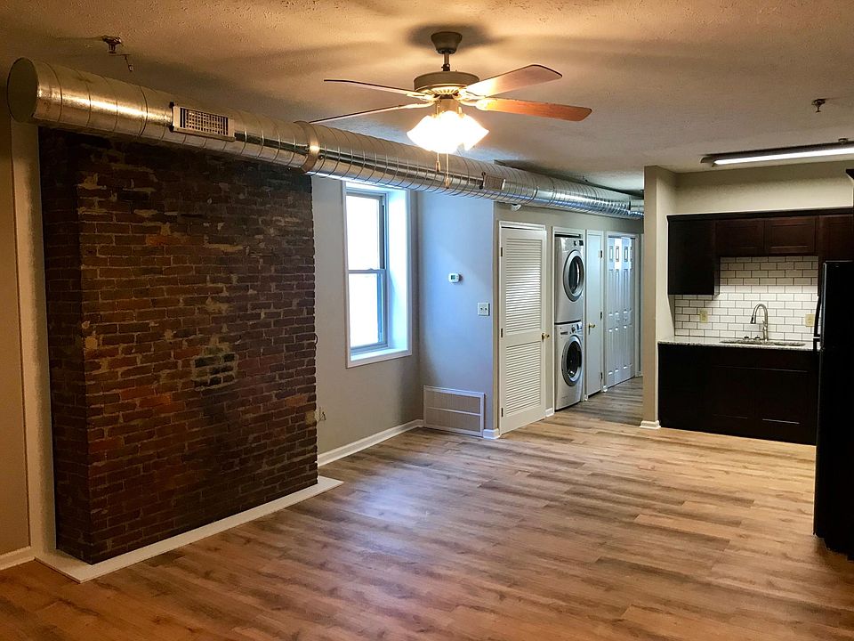 Exposed brick in living room