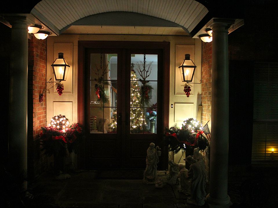 Front door night Christmas