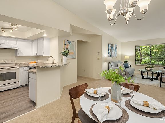 View from dining area to kitchen>