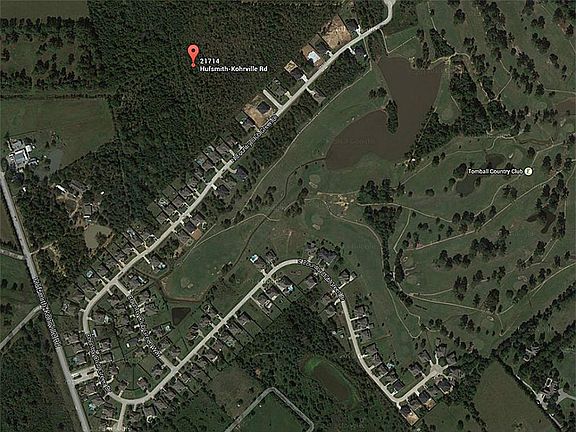 Country Club Greens subdivision and Tomball Country Club aerial showing existing tie in road to property.