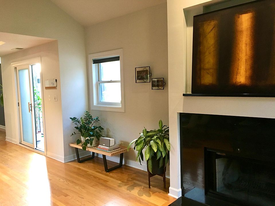 living area and fireplace