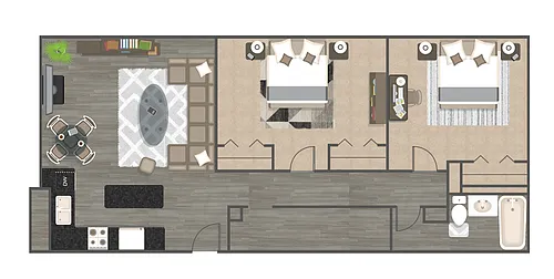 Floor plan Two Bedroom One Bath - The Hudson