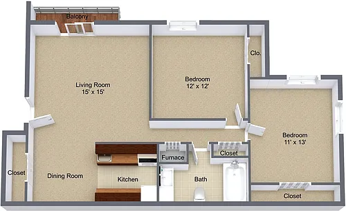 Floor plan Two Bedroom Balcony or Garden