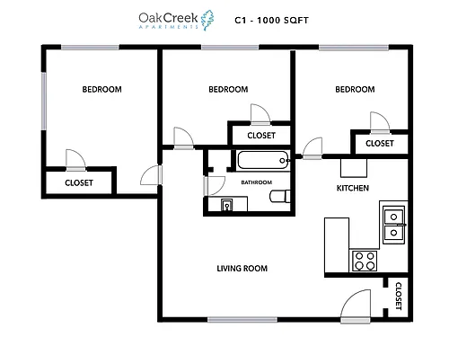 Floor plan 3 bedroom 1 bath