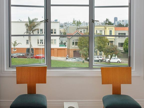 View of park and city scape from living room