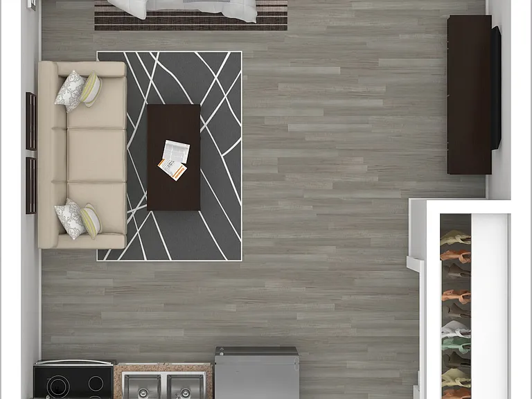 3D Furnished Rendering of Studio Floor Plan 3D Furnished Rendering of Studio Floor Plan