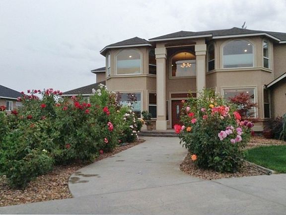 Beautiful roses line the walk up to the front door