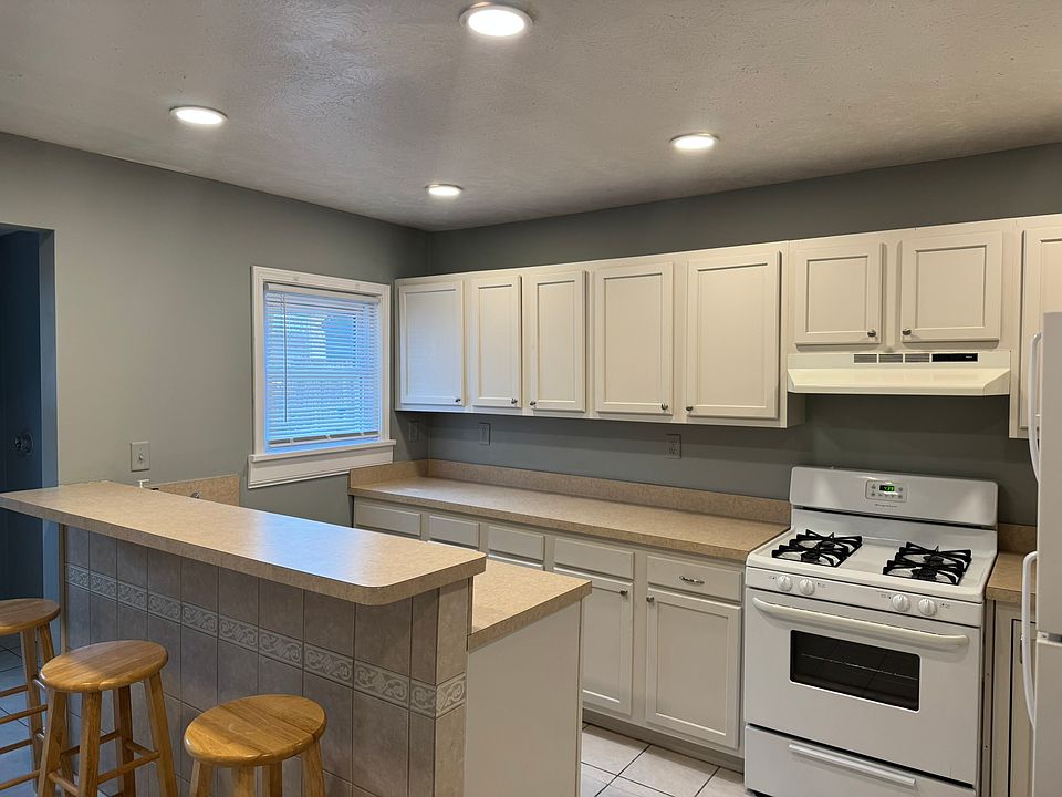 Kitchen with window out to back yard, brand new dimmable lighting