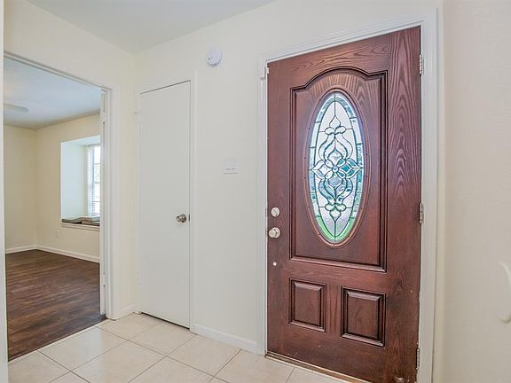Leaded glass front door.