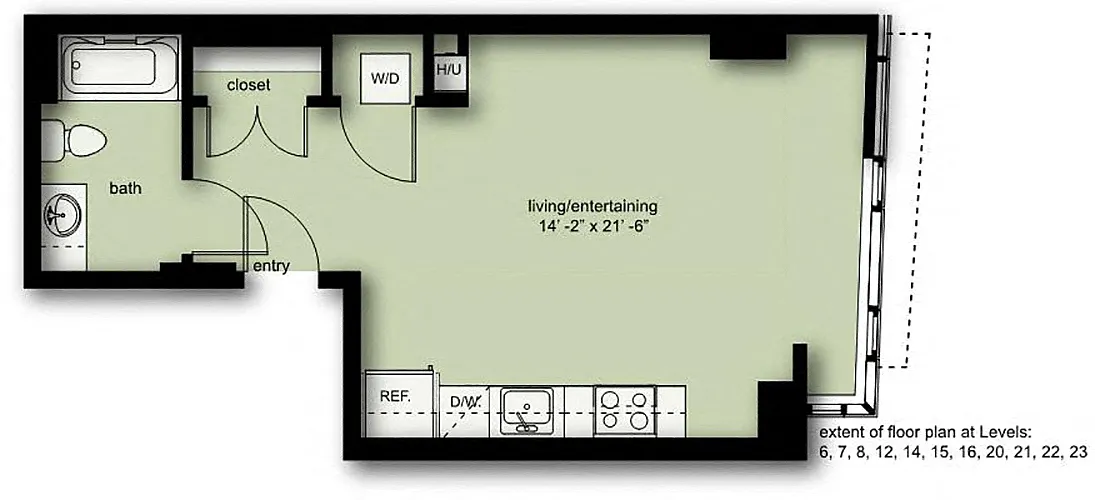 Floor plan Wave Studio 1 Bath A05
