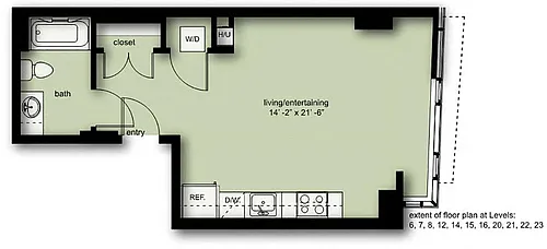 Floor plan Wave Studio 1 Bath A05